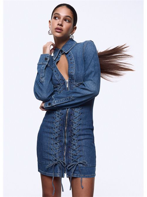 Abito corto in denim con stringhe